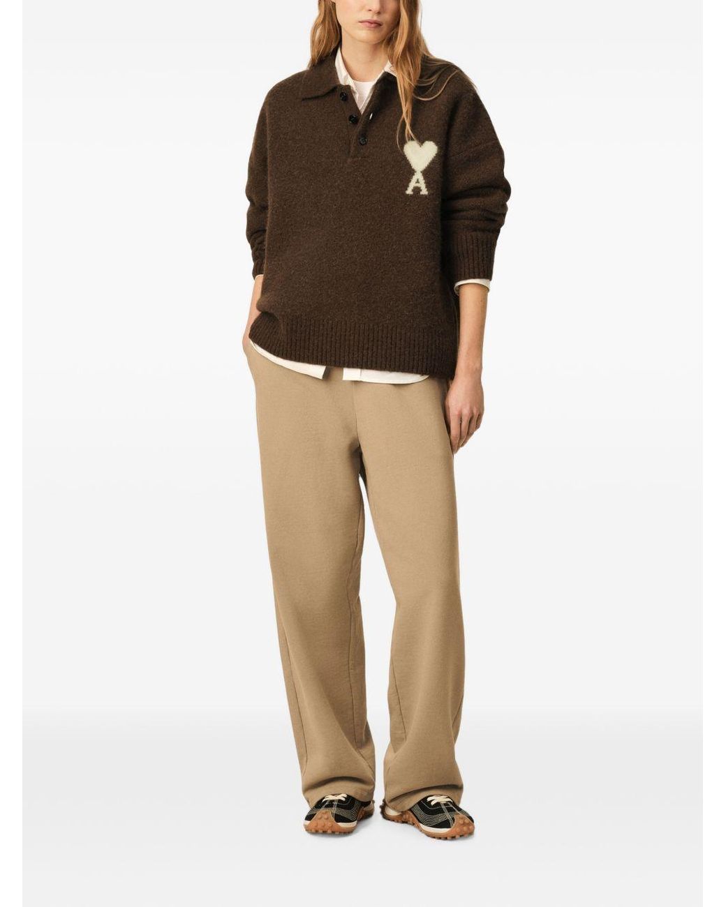 AMI Brown Chocolate Adc Alpaca Polo for men
