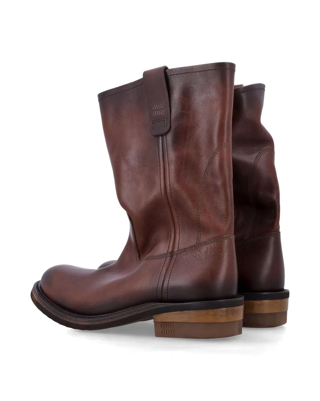Miu Miu Brown Foule Leather Booties Coffee