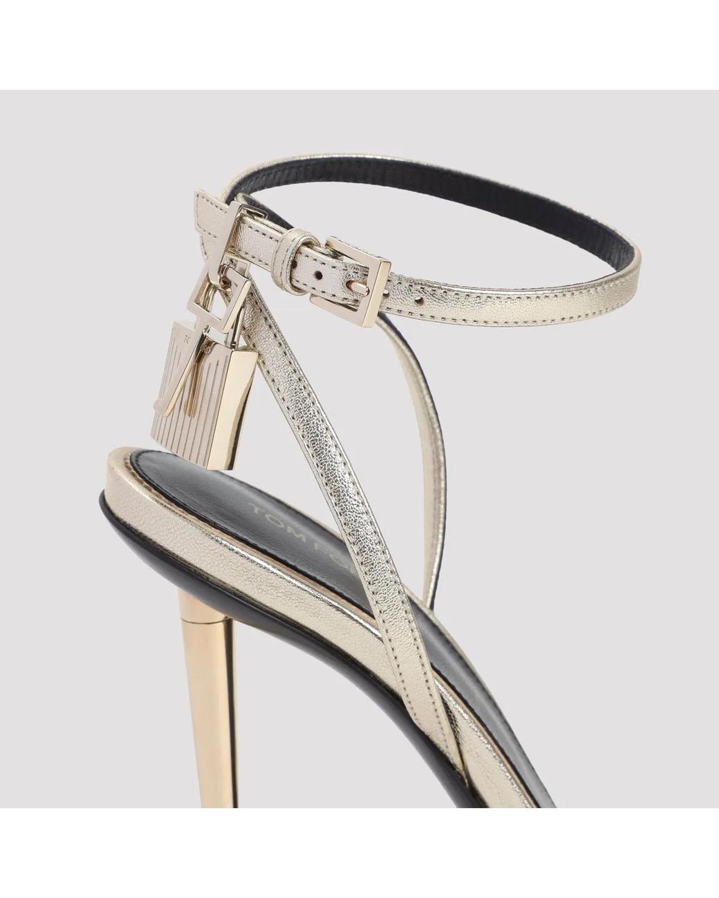 Tom Ford White Laminated Nappa Padlock Pointy Naked Sandal