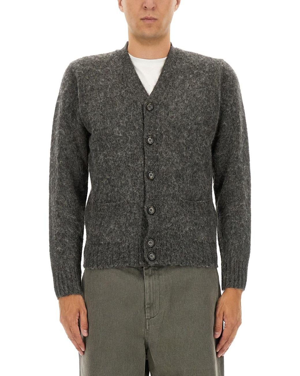 Aspesi Gray Textured Wool Cardigan for men