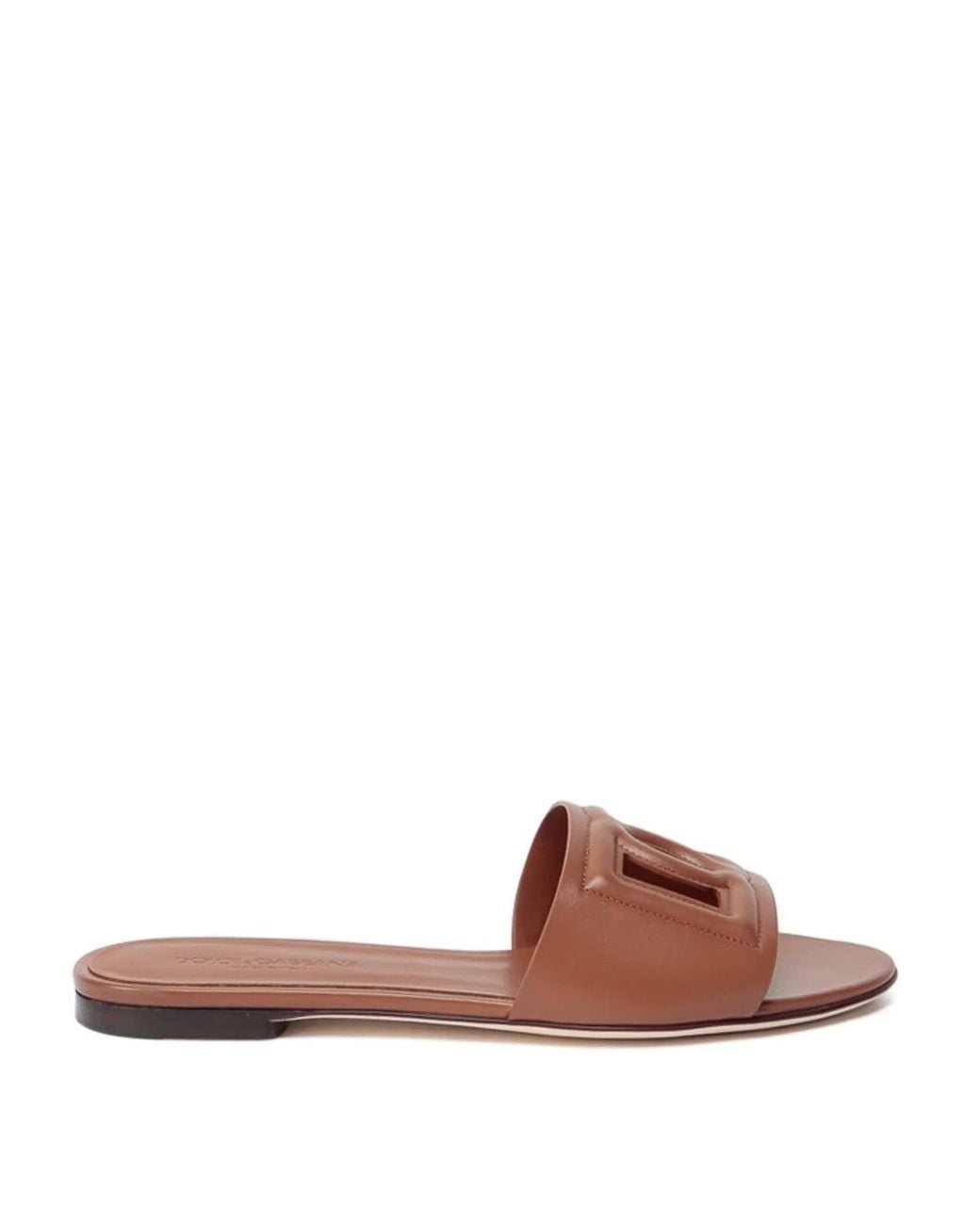 Dolce & Gabbana Brown Dolce & Gabbana Bianca Leather Slides
