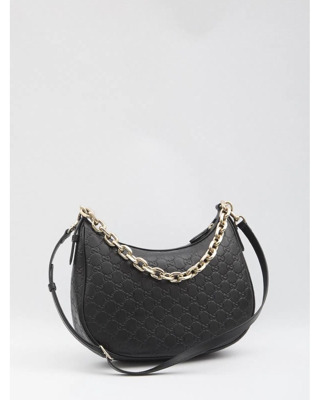 Gucci Black Gg Emblem Leather Shoulder Bag