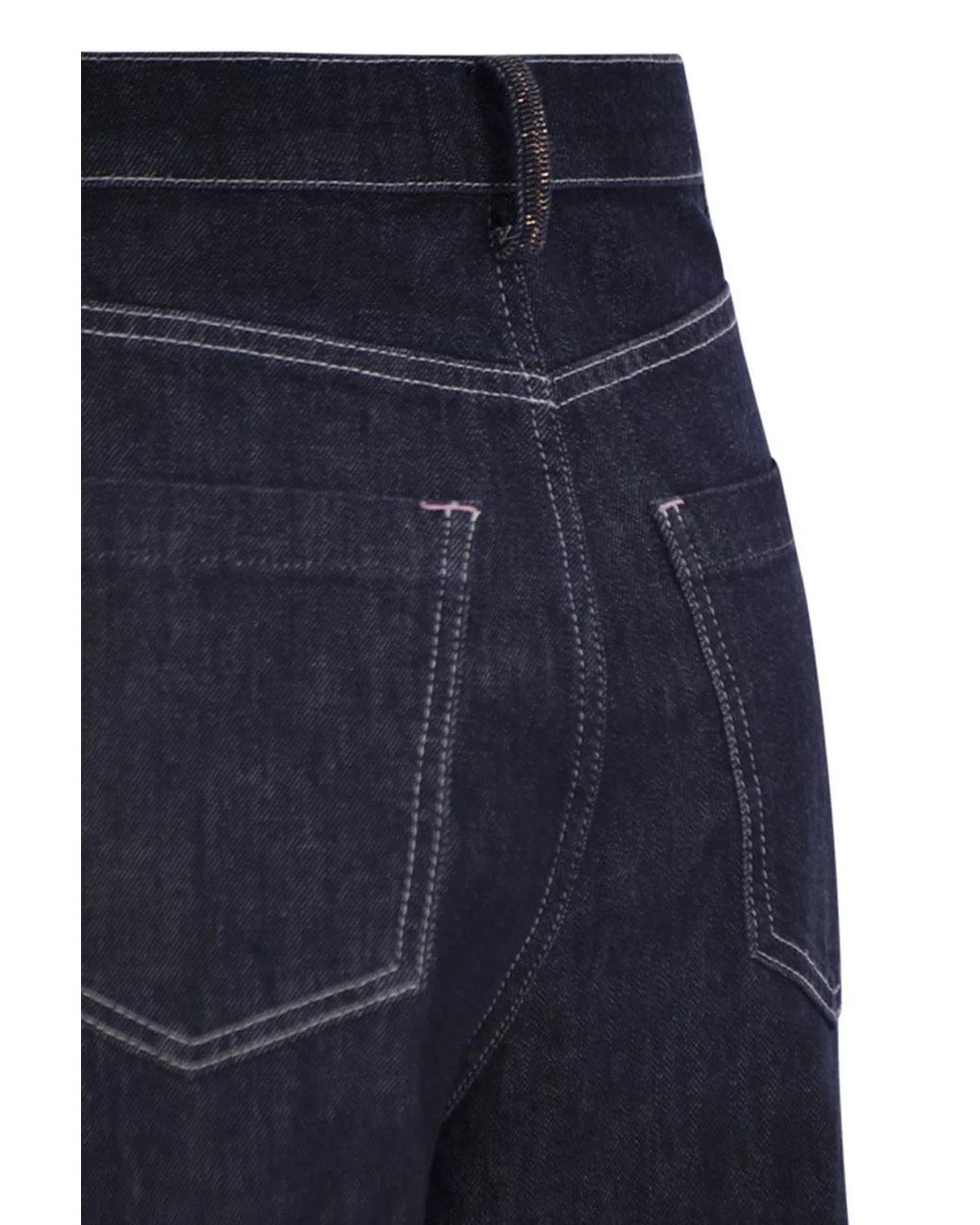 Fabiana Filippi Blue Wide-Leg Stretch Cotton Denim Jeans With Contrast Stitching