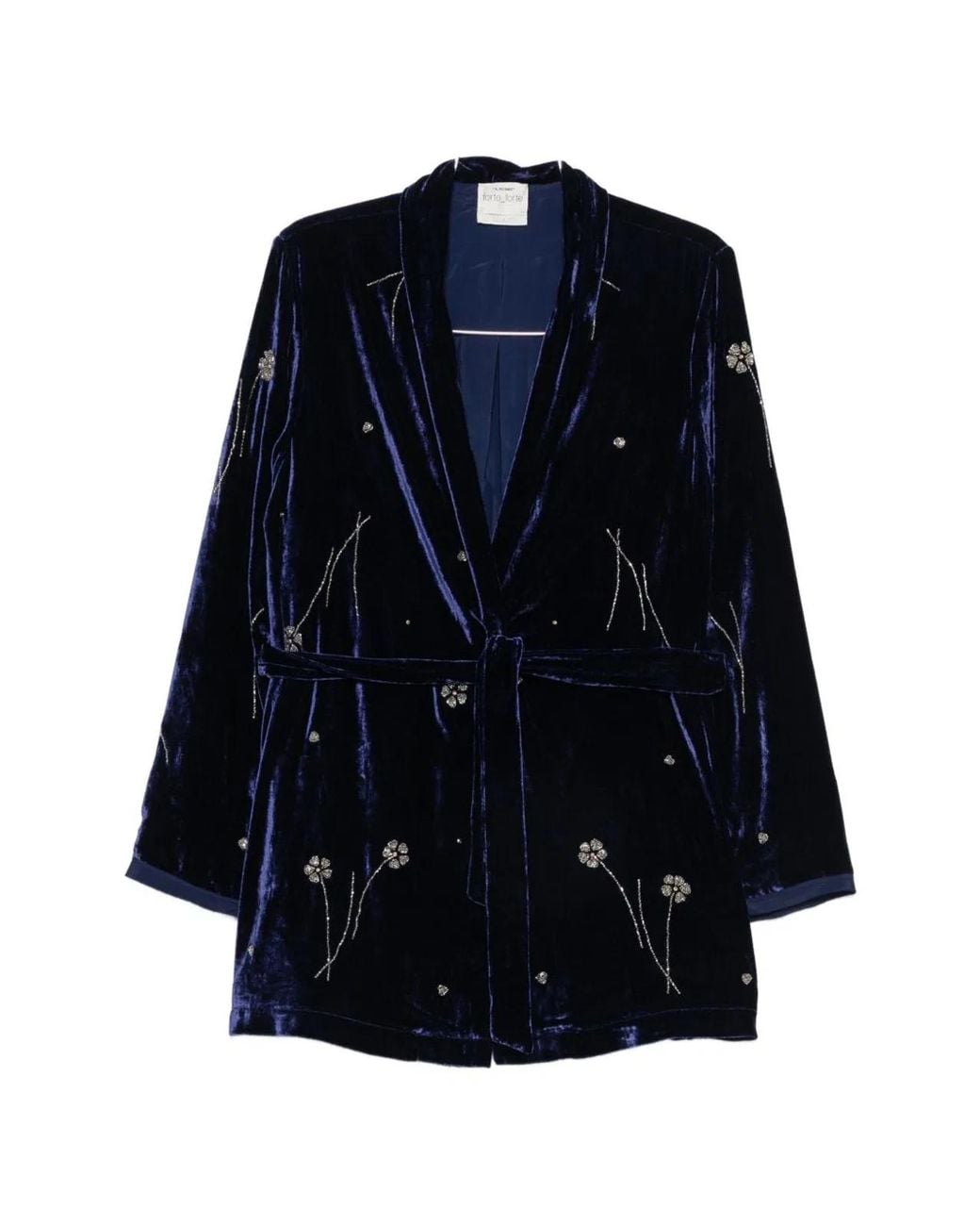 Forte_forte Blue Embroidered Velvet Kimono