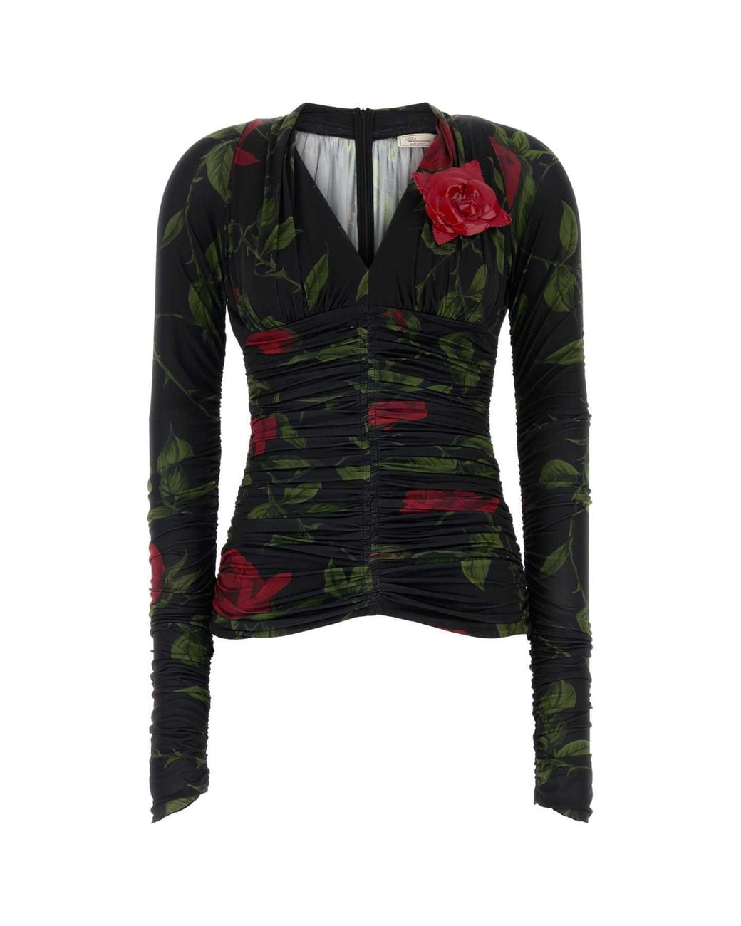 Blumarine Black Maglia Fiore Scollo A V