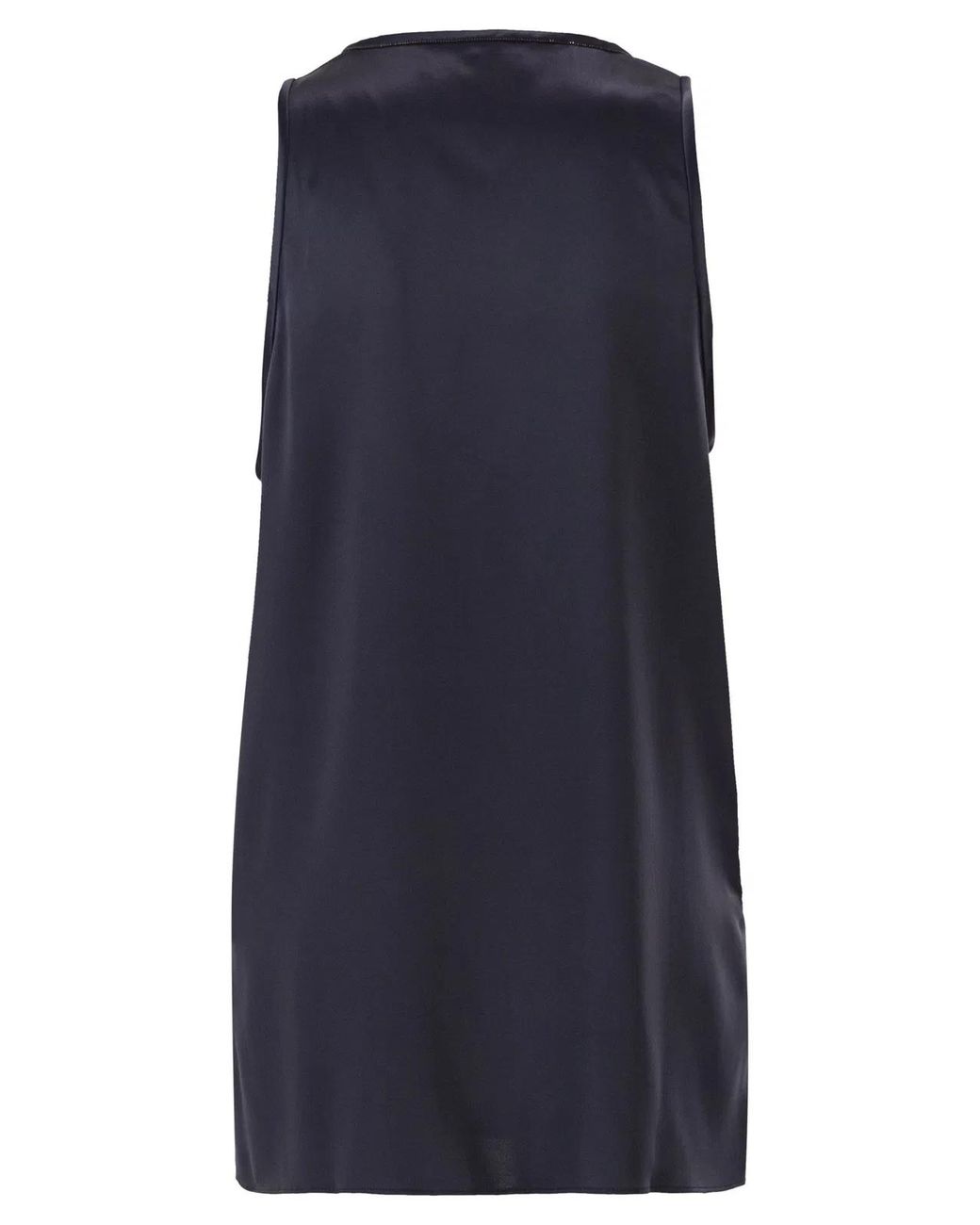 Brunello Cucinelli Blue Stretch Silk Satin Crew Neck Top