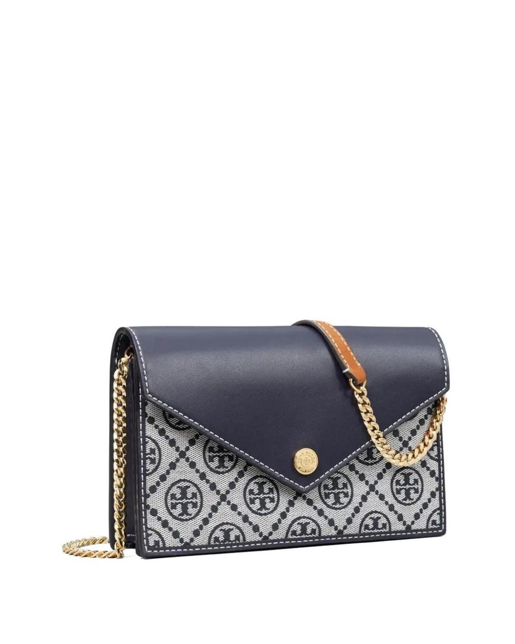 Tory Burch Blue T-Monogram Envelope Wallet On Chain