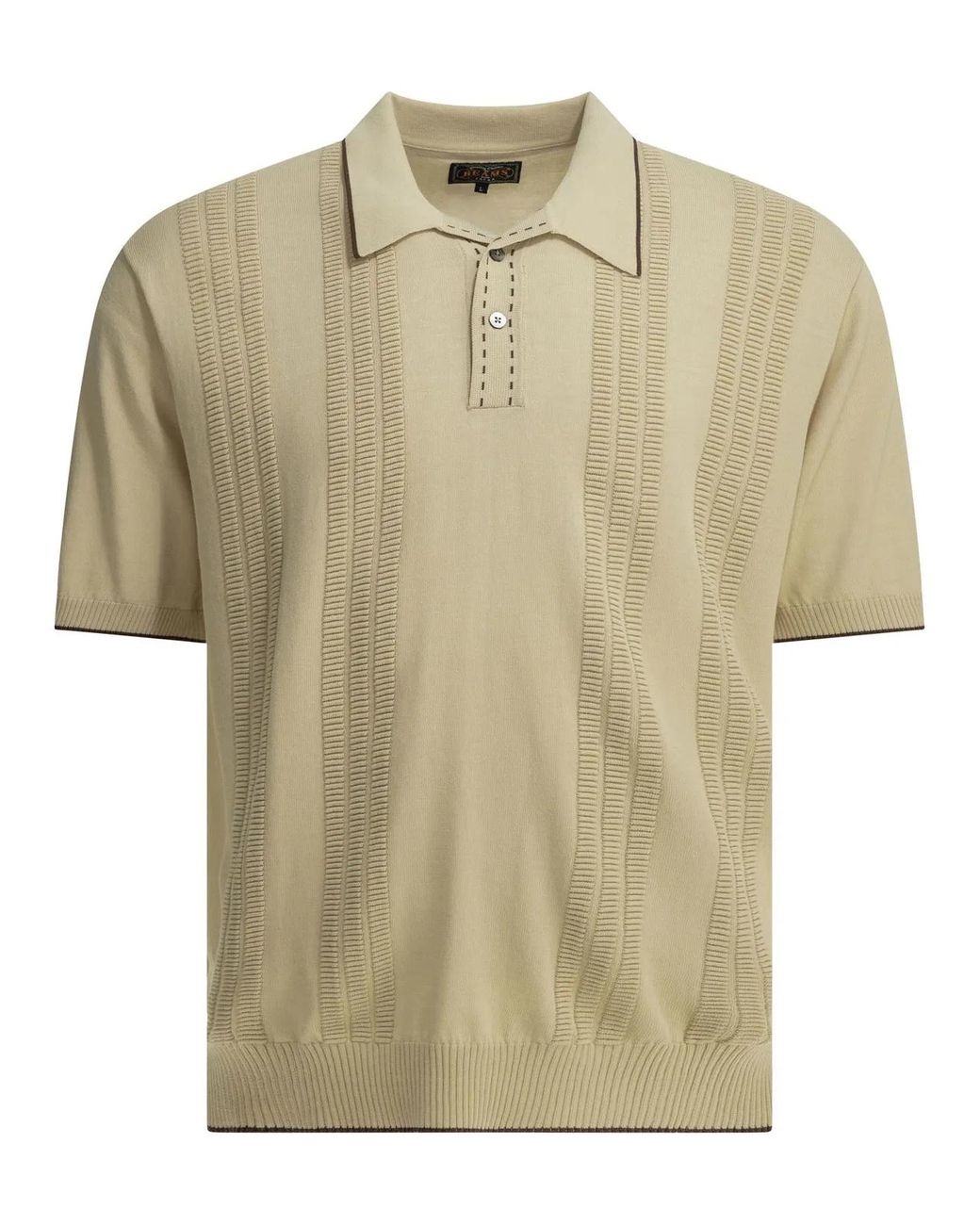 Beams Plus Natural Cotton Textured Knit Button-Down Polo Shirt for men