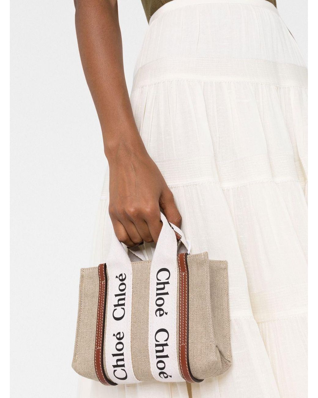 Chloé Multicolor Mini Linen Handbag With Dual Handles And Shoulder Strap
