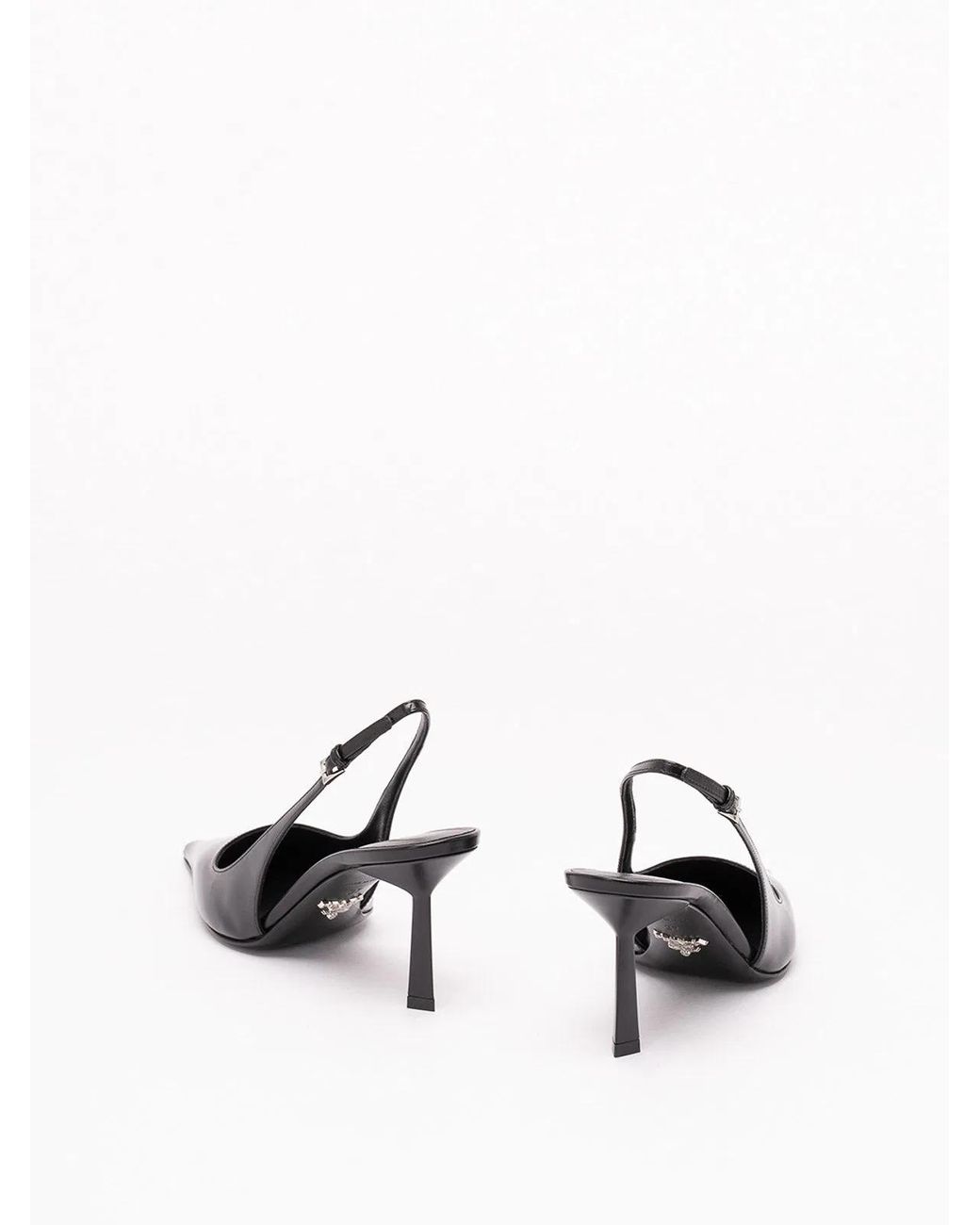 Prada Black Brushed Leather Slingback Pumps