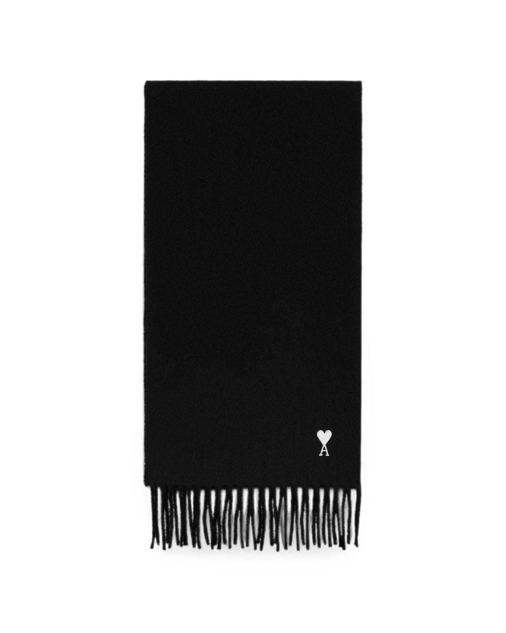 AMI Black Ami De Coeur Embroidered Scarf for men
