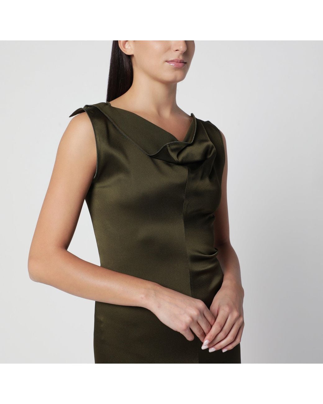 Victoria Beckham Green Viscose Satin Midi Dress
