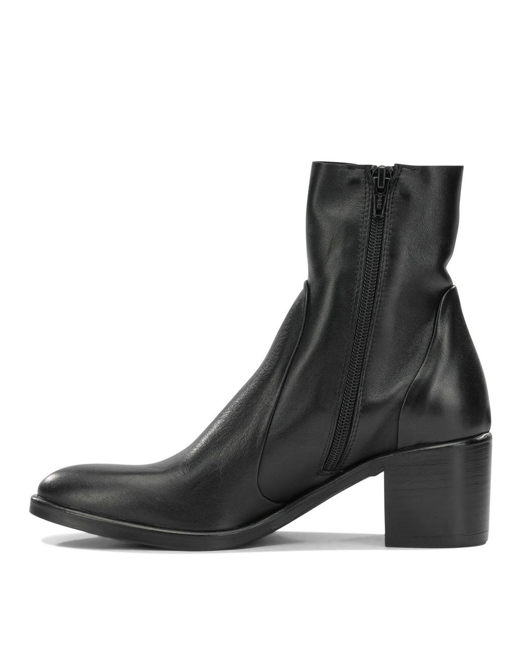 Strategia Black Leather Rubber Boots Ankle