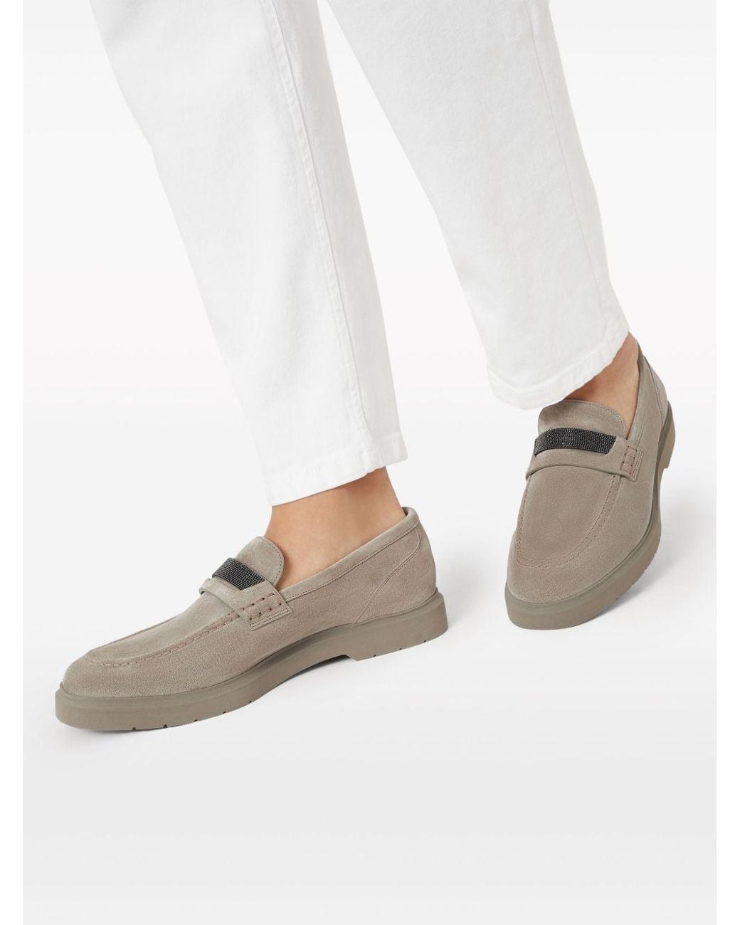 Brunello Cucinelli Gray Suede Penny Loafer
