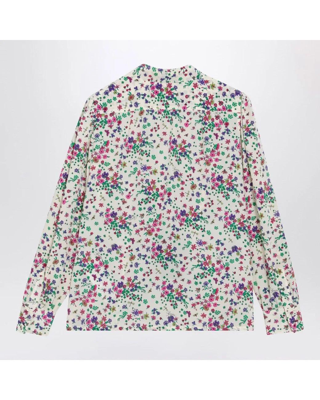 Gucci Multicolor Printed Silk Shirt With Bow