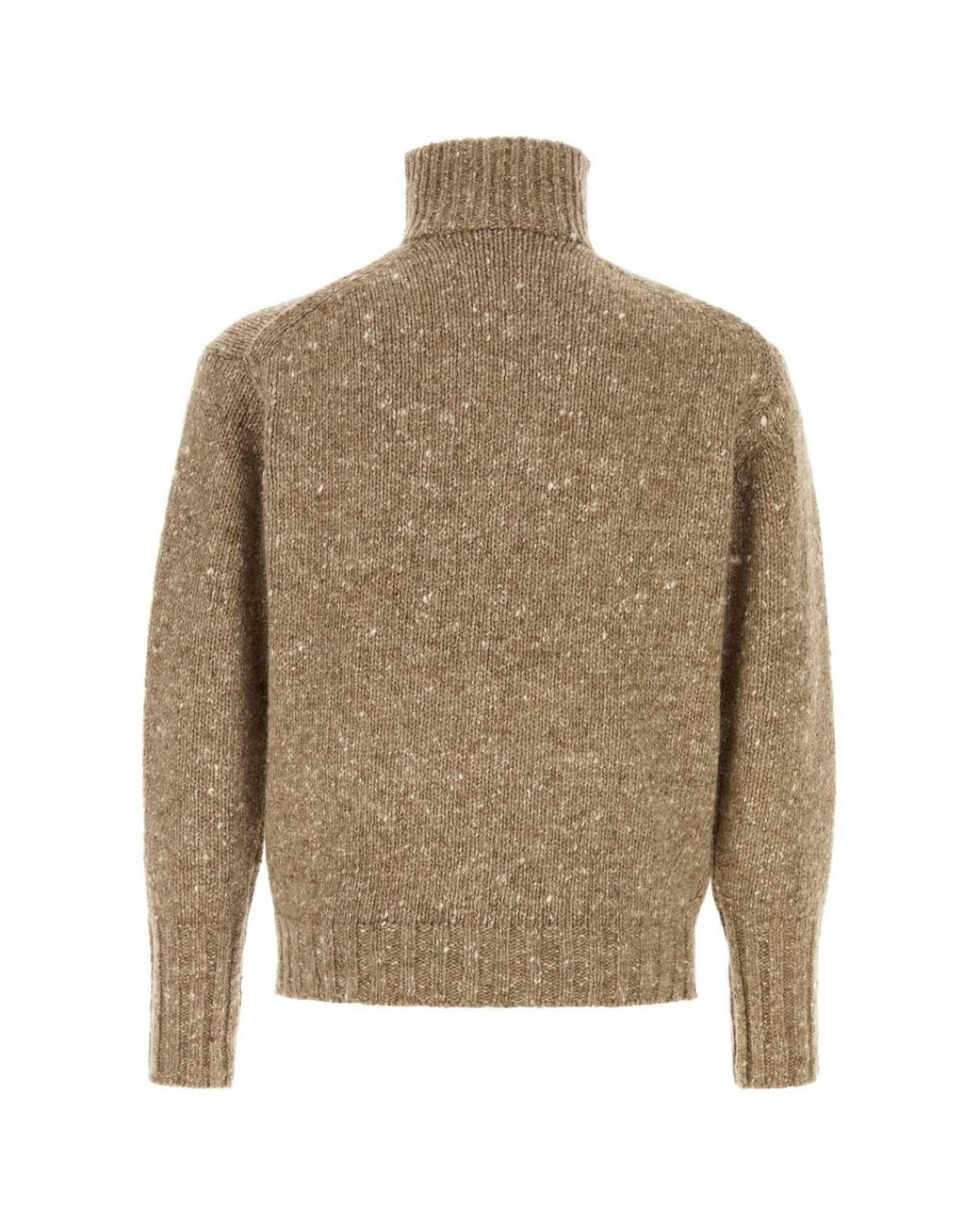 Auralee Natural Low-Gauge Homespun Tweed Knit Zip Turtle for men