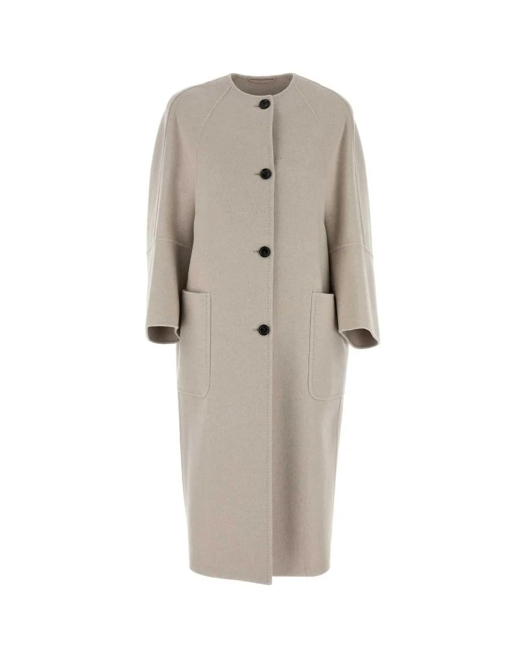 Max Mara Natural Buttoned Long-Sleeved Coat