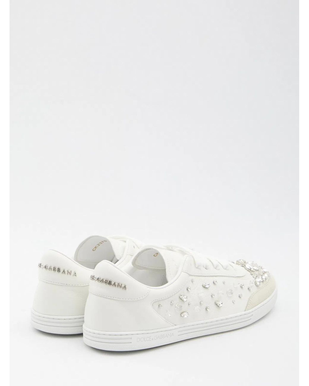 Dolce & Gabbana White Sneakers Embellished With Rhinestones