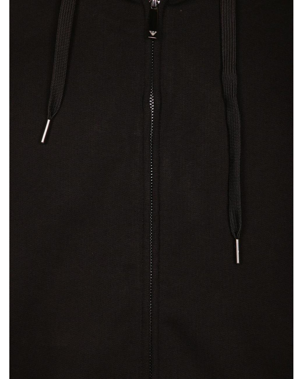 Emporio Armani Black Logo Cotton Hoodie for men