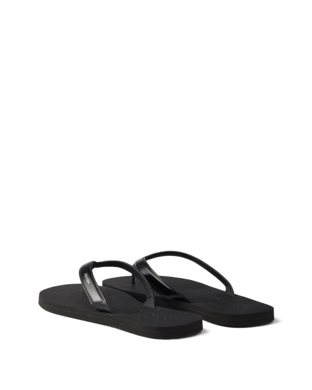 Prada White Logo Embossed Leather Flip Flop Sandals