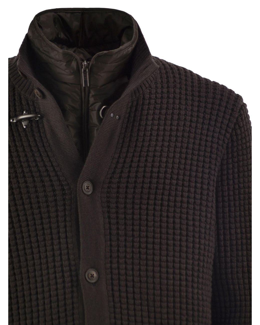 Fay Black Wool Cardigan With Removable Padded Gilet for men