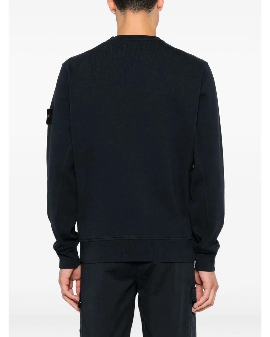 Stone Island Black Cotton Ribbed Crewneck Sweater for men