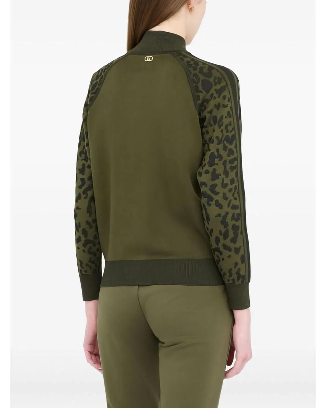Liu Jo Green Leopard Sleeves Zip Jacket