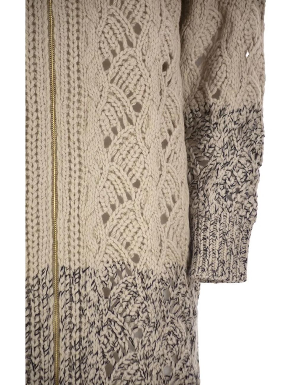 Fabiana Filippi Natural Long Openwork Wool, Silk And Cashmere Cardigan
