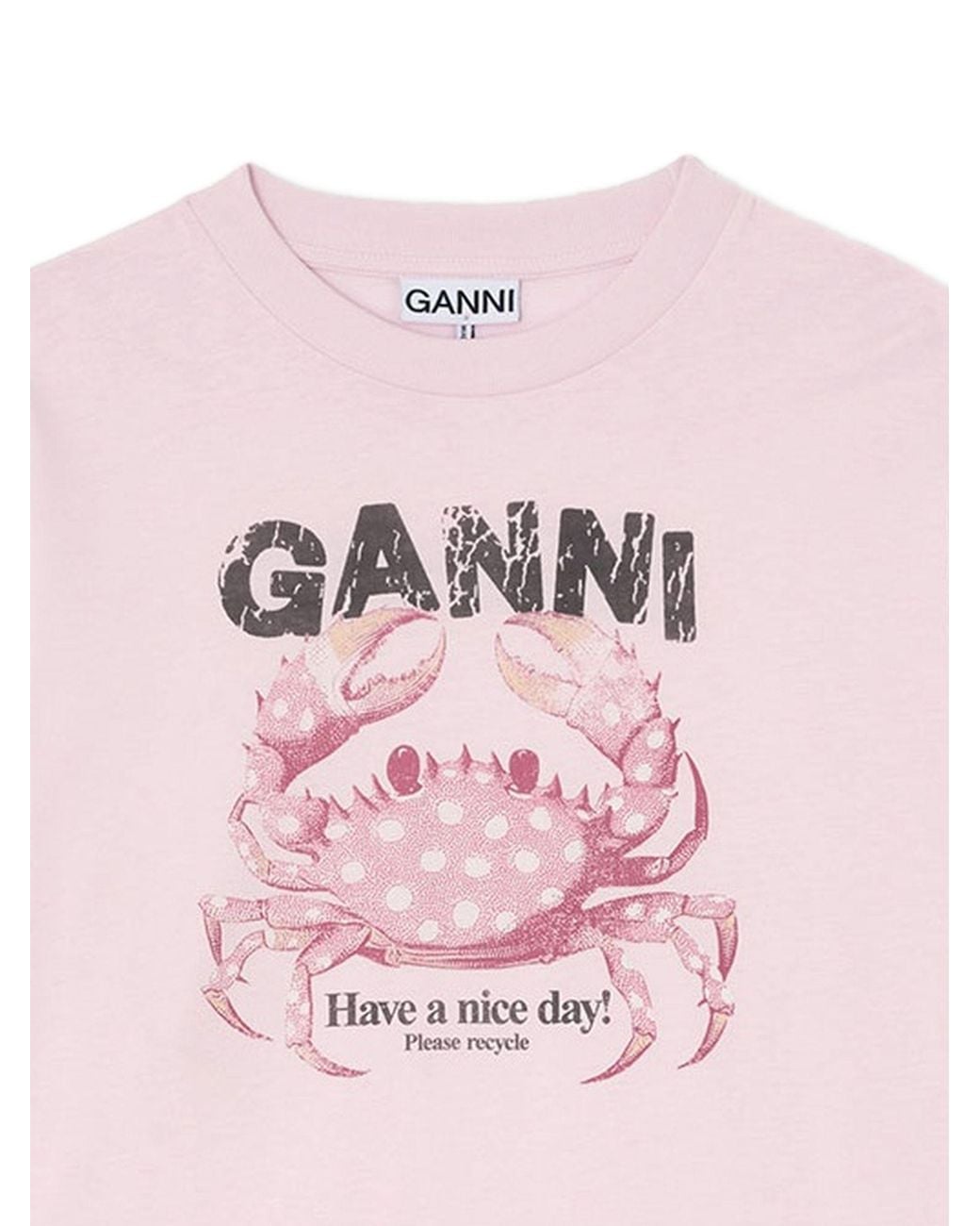 Ganni Pink Jersey T-Shirt With Crab Print