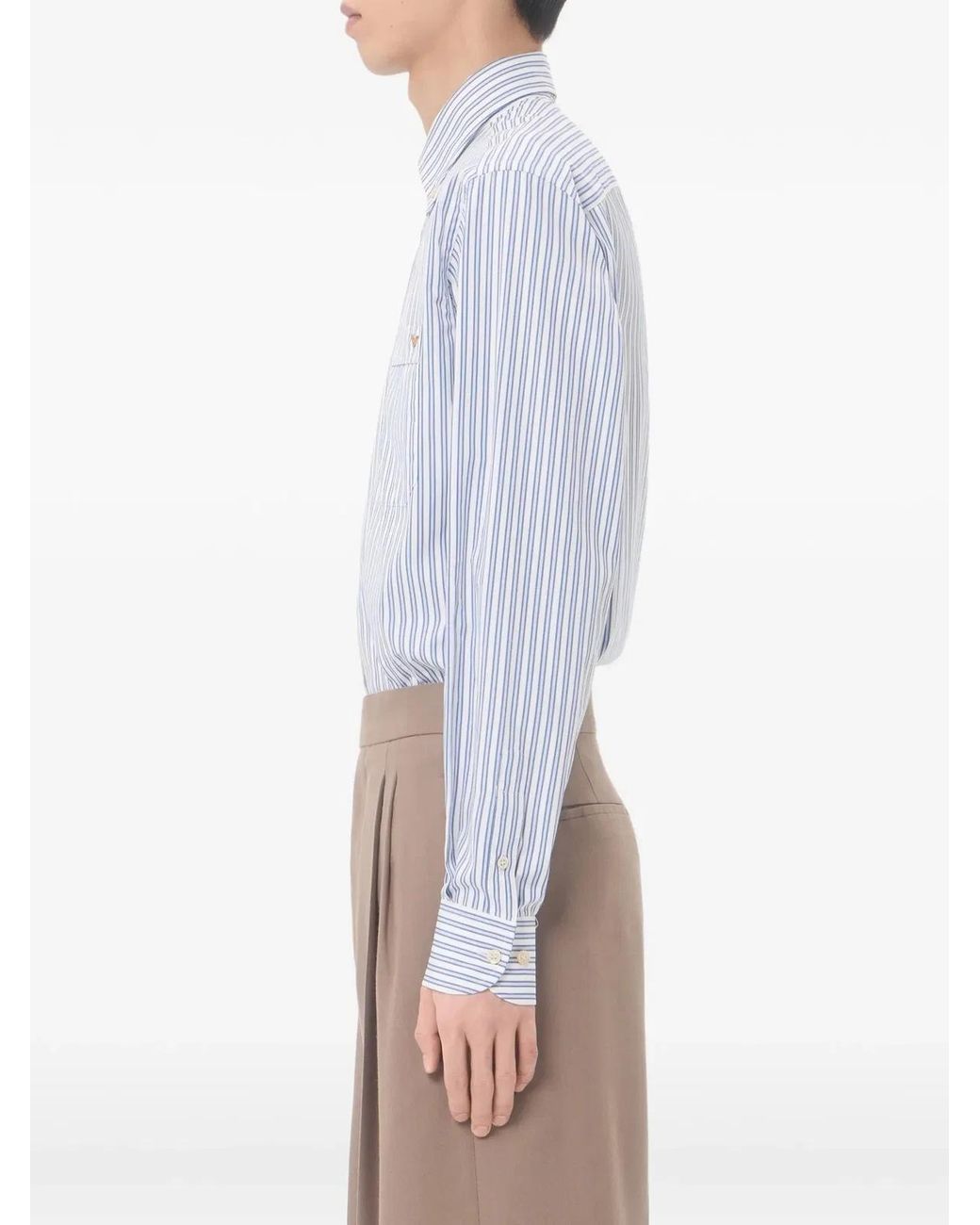 Valentino Garavani Blue Cotton Poplin Shirt With Vgold Stripes for men
