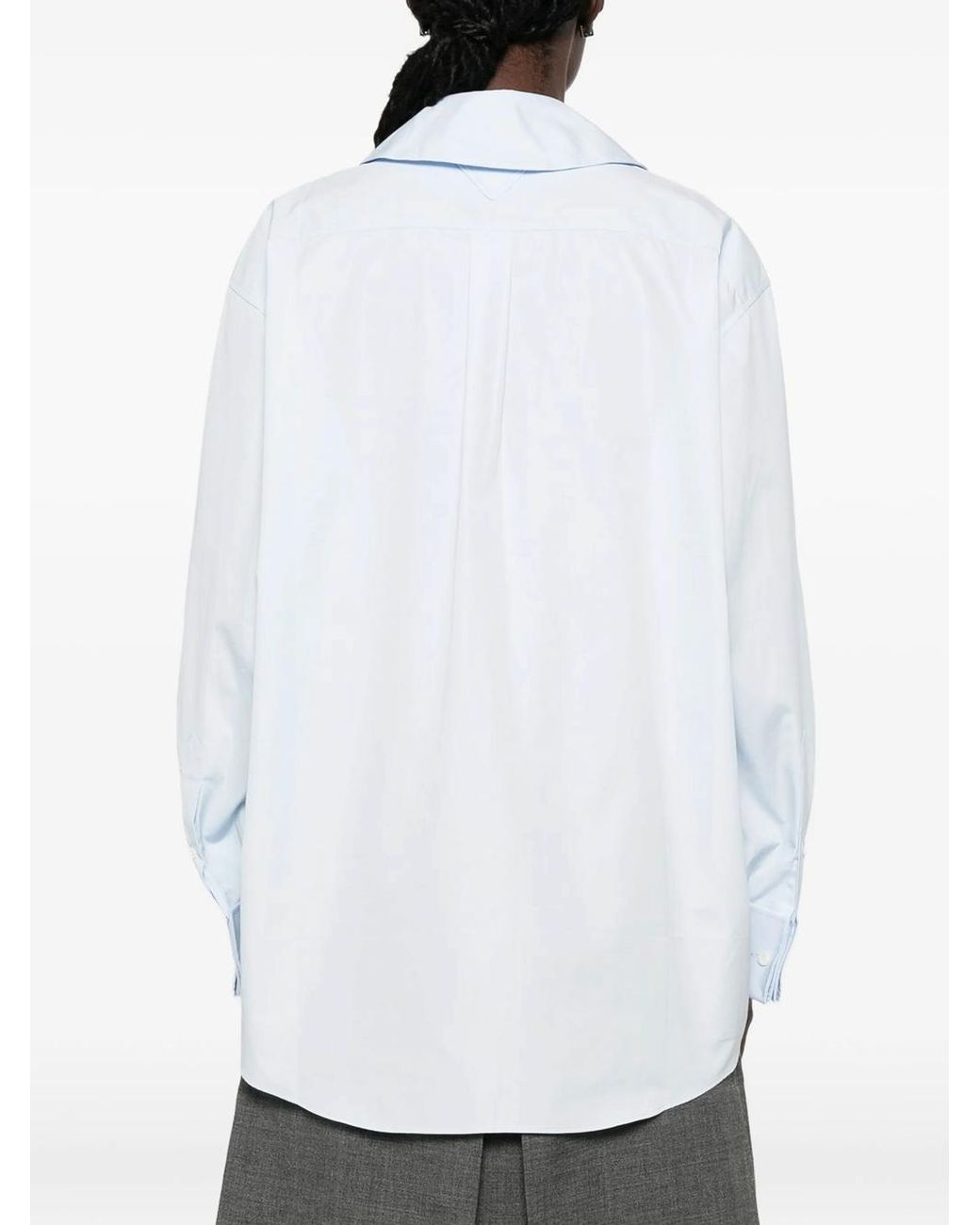 Prada White Oversized Shirt With Pocket And Embroidered Logo
