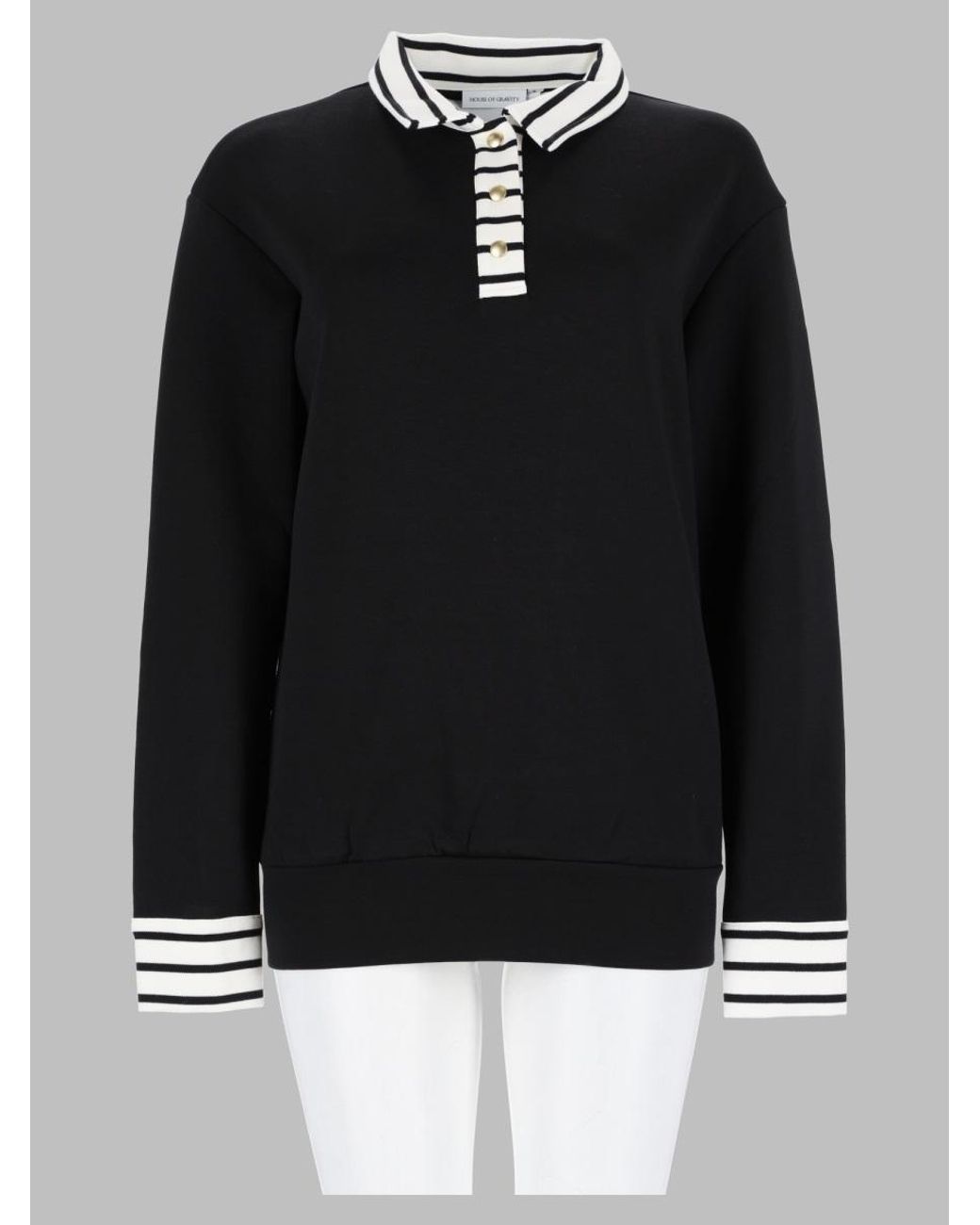 HOUSE OF GRAVITY Black Hog Button Polo Sweater