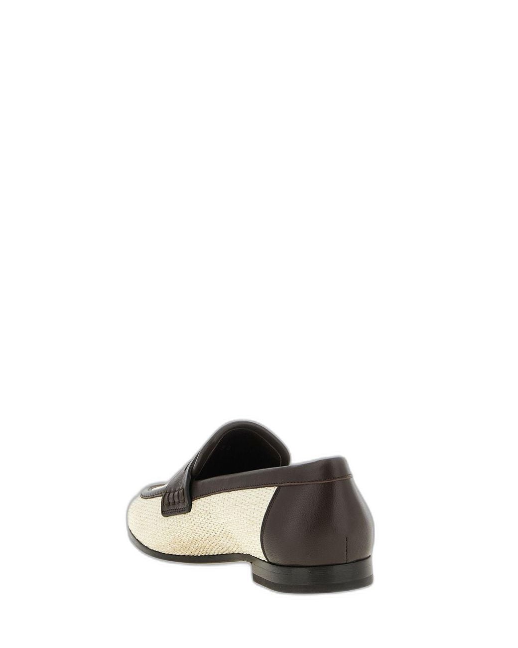 Brunello Cucinelli White Two-Tone Leather And Raffia Loafers