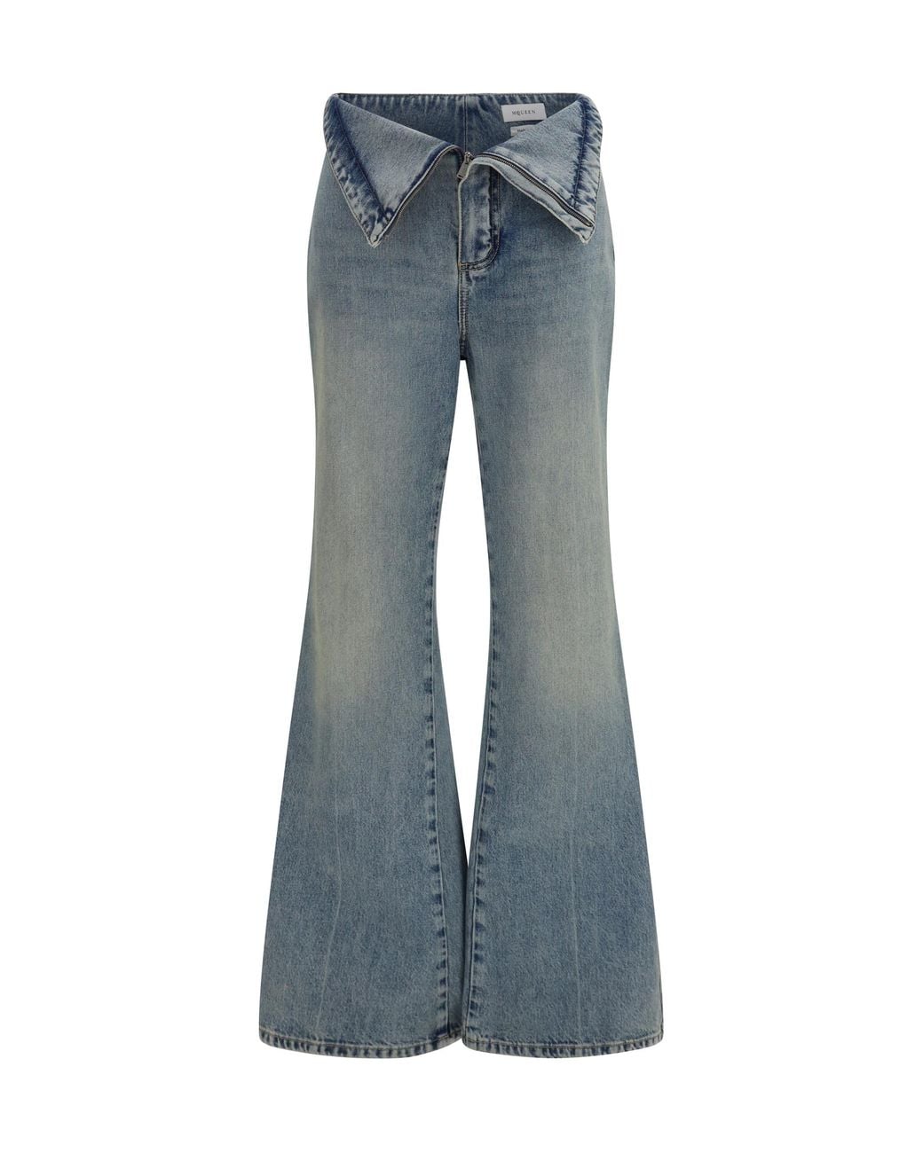McQueen Blue High-Waisted Flared Cotton Denim Jeans