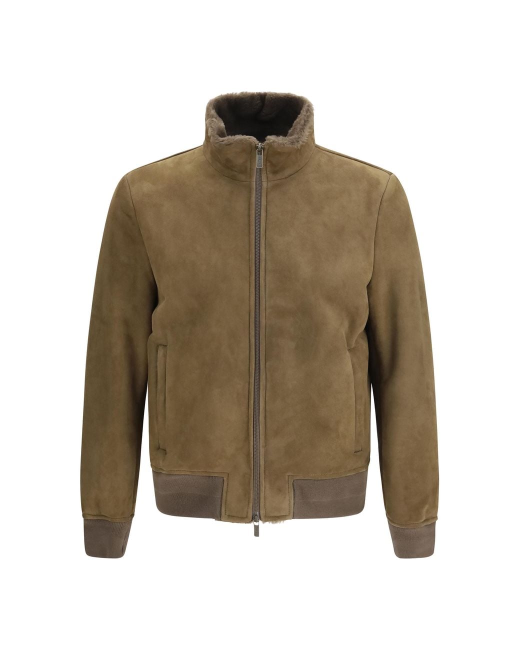 Salvatore Santoro Green High-Neck Suede Jacket Lamb Ovis Aries for men
