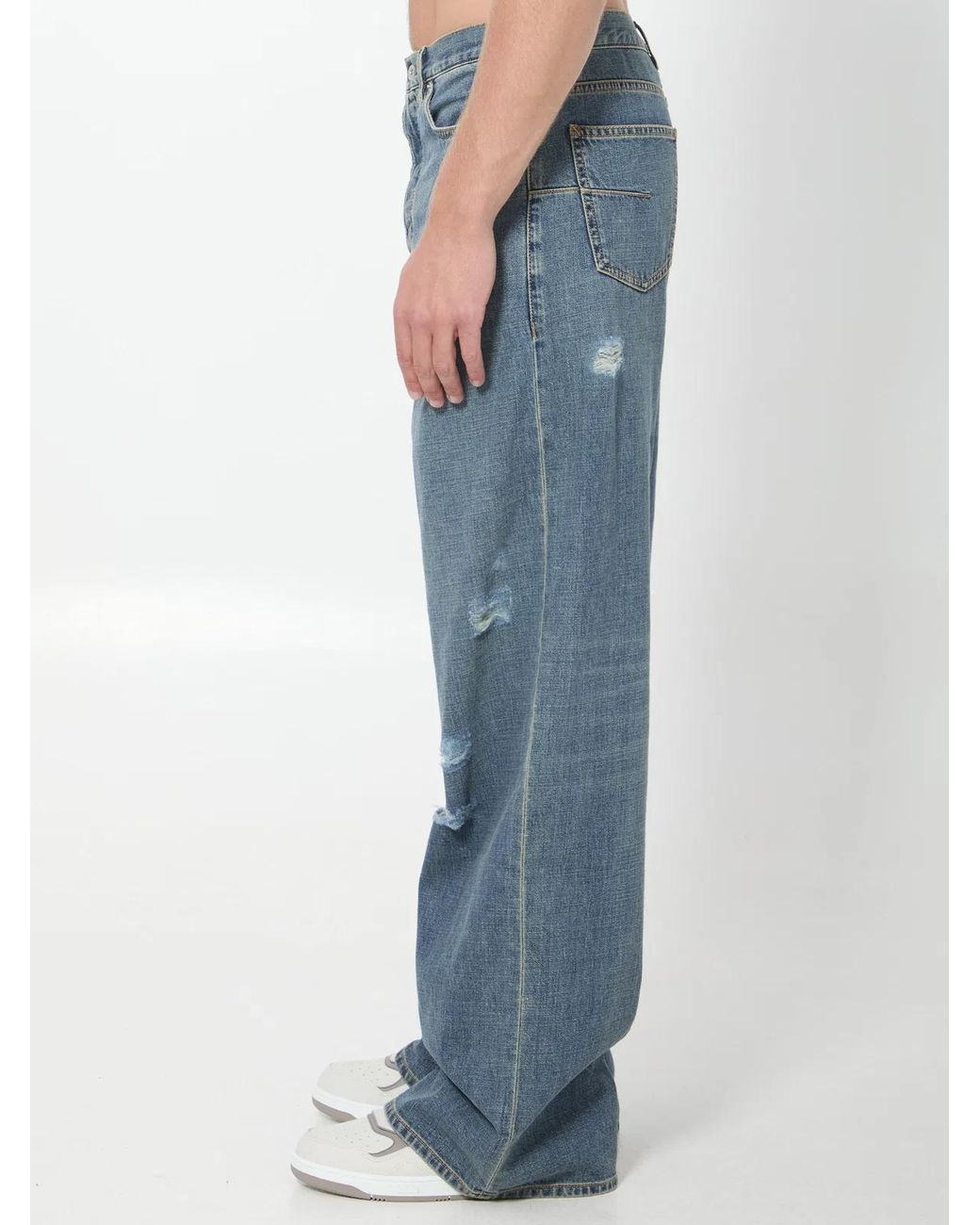 Dior Blue Wide Jeans With Aged Details for men