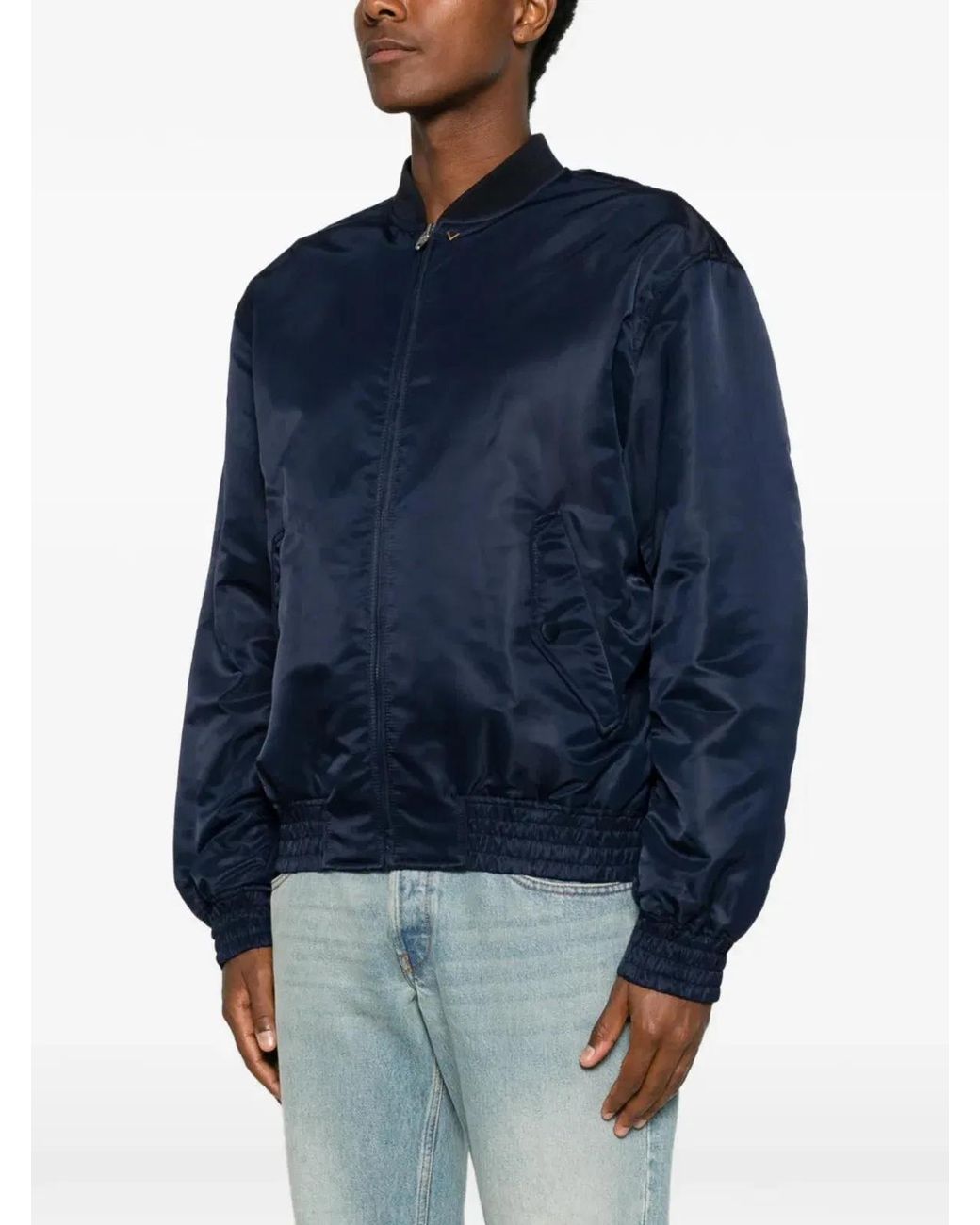 Valentino Garavani Blue Nylon Bomber Jacket With Vgold for men