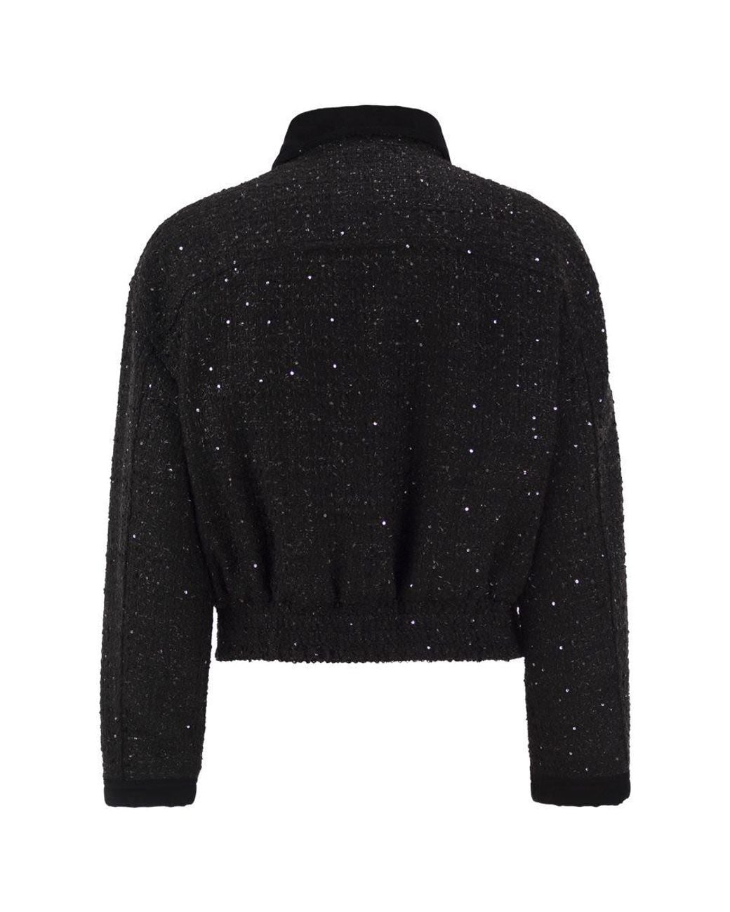 Fay Black Cropped Tweed Jacket With Sequins And Hooks