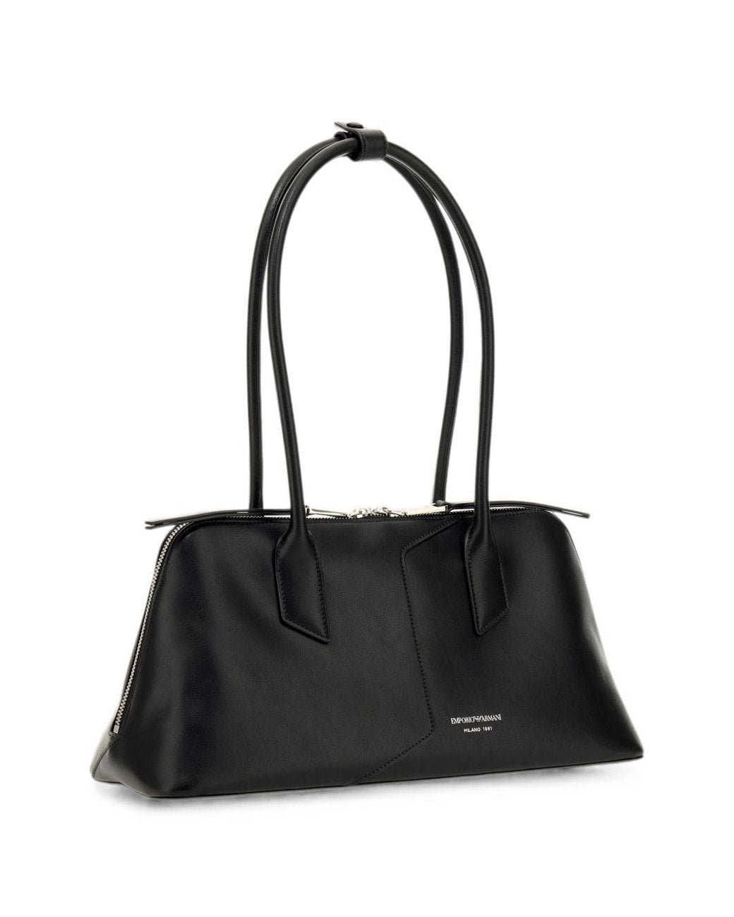 Emporio Armani Black Leather Shoulder Bag With Lettering Logo