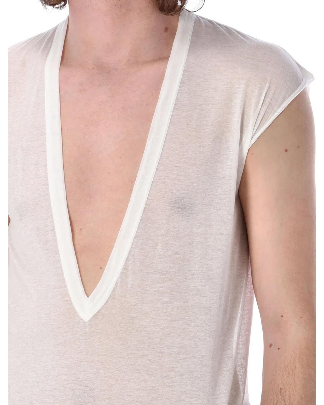 Rick Owens White Dylan T With Deep V Neck for men