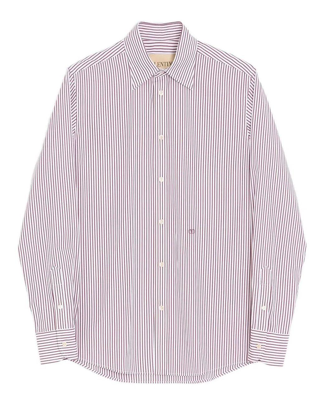 Valentino Garavani Pink Cotton Poplin Striped Shirt With Vlogo Embroidery for men