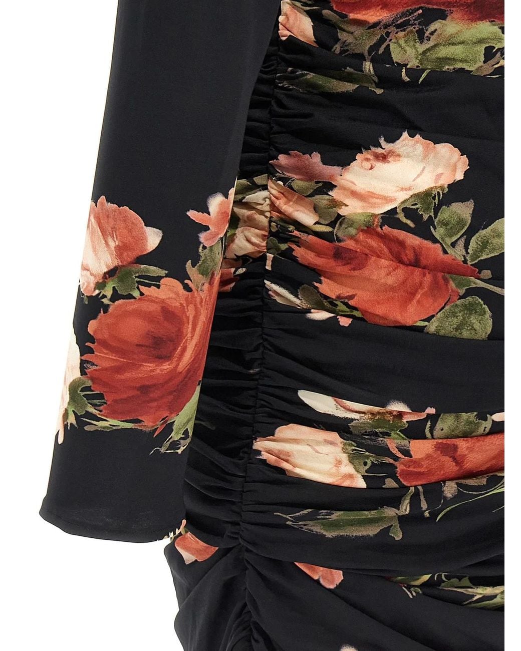 Magda Butrym Black Floral Print Mini Dress With Cut-Out Details