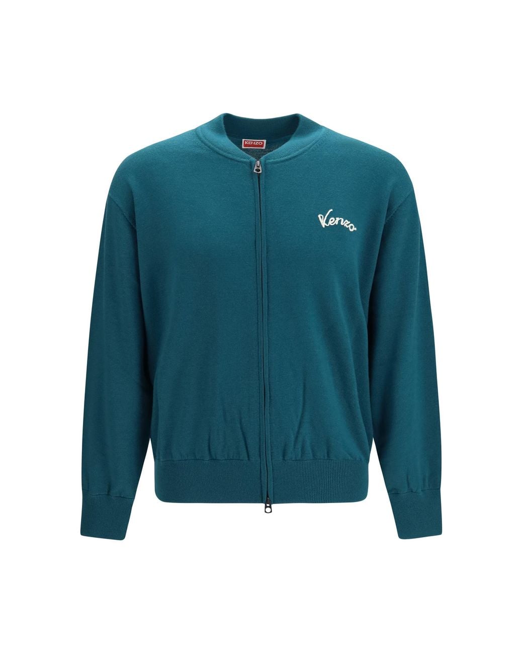 KENZO Blue Eiffel Tower Design Wool Zip Cardigan for men