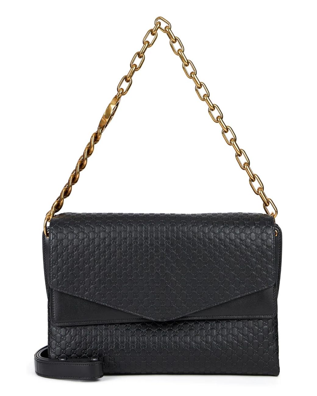 Gucci Black Leather Handbag Gg Monogram Calf Skin Handbags