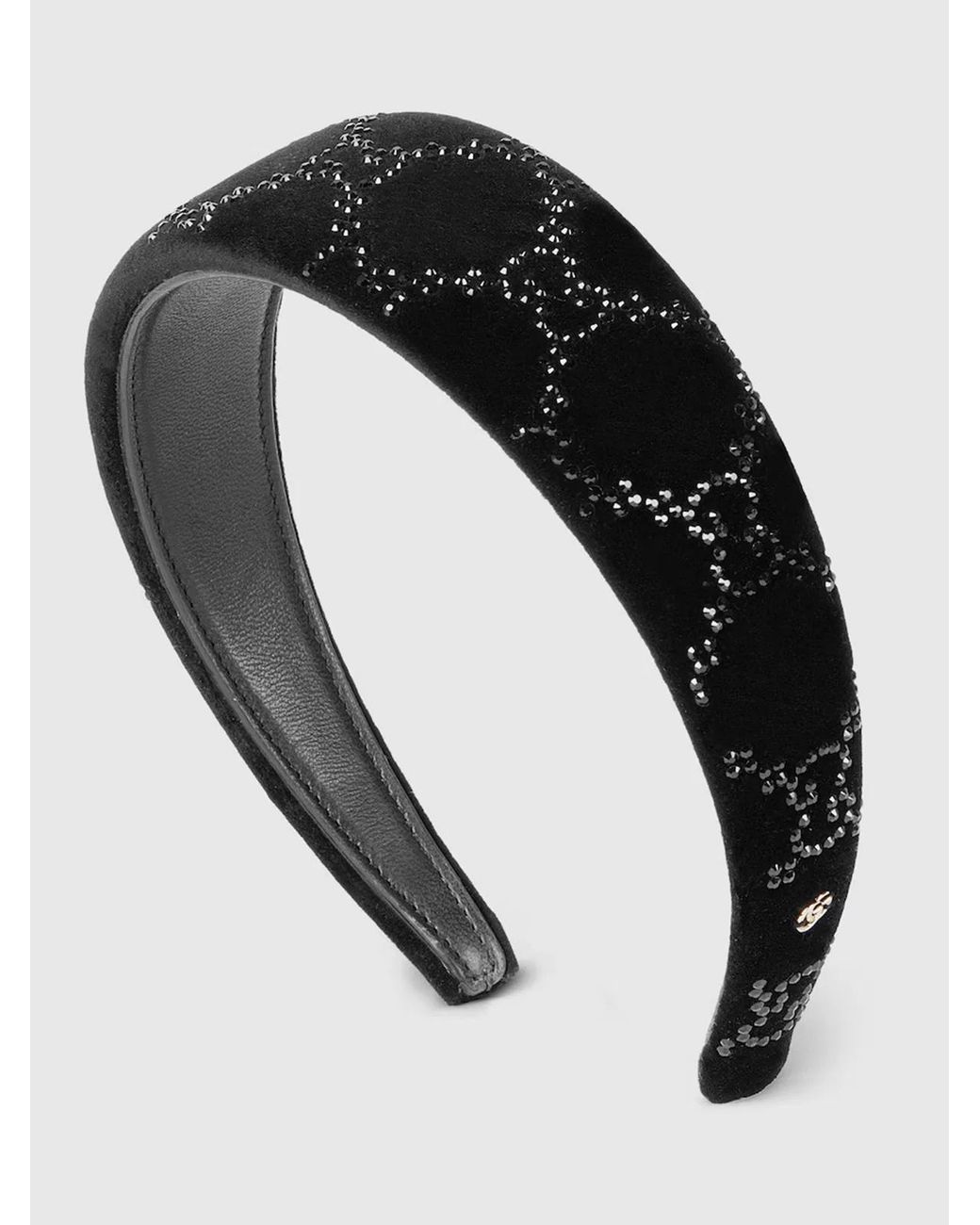 Gucci Black Soft Velvet Headband With Crystals