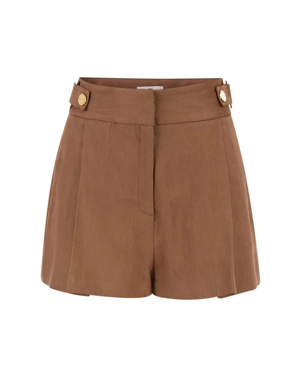 Elisabetta Franchi Brown Tailored High-Waisted Shorts With-Tone Logo Buttons