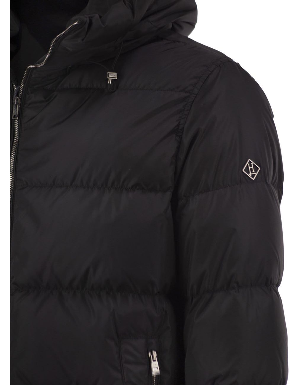 Herno Black Padded Down Jacket With High Collar And Integrated Hood for men