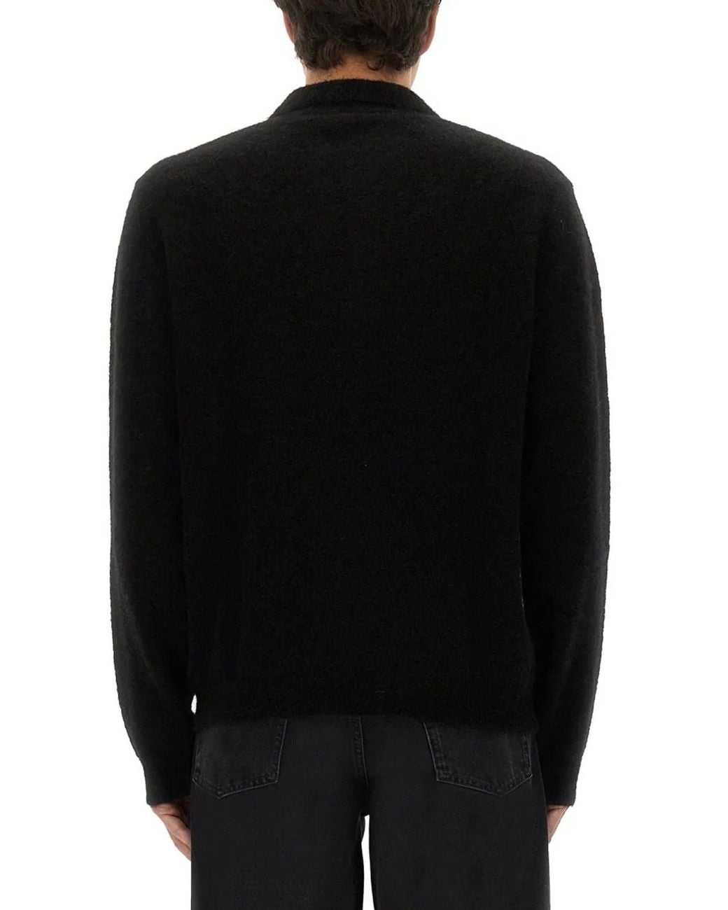 sunflower Black Wool Sweater With Polo Collar for men