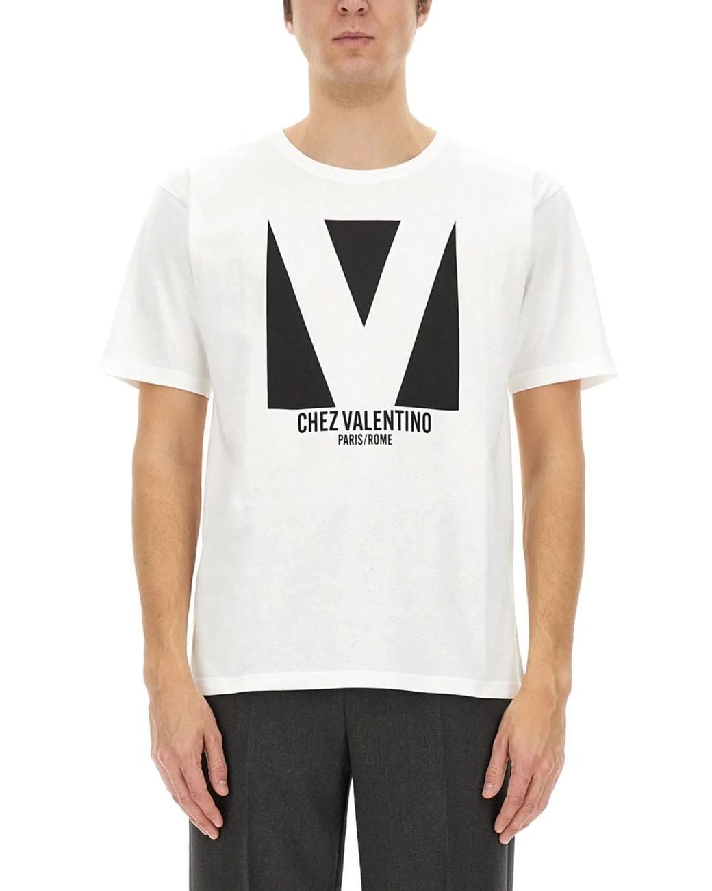 Valentino White Cotton Tshirt With Chez Print for men