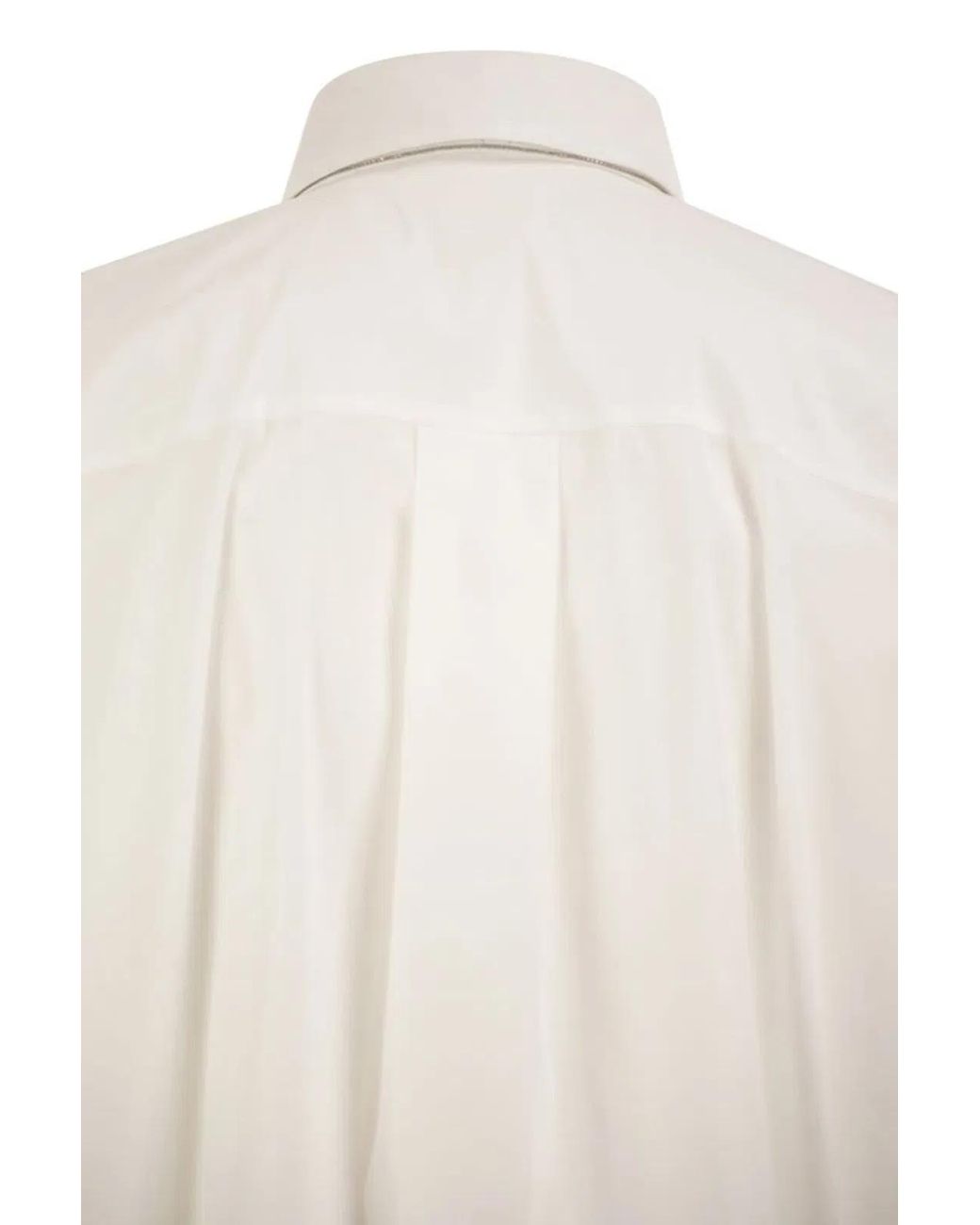 Brunello Cucinelli White Stretch Cotton Shirt With Tie